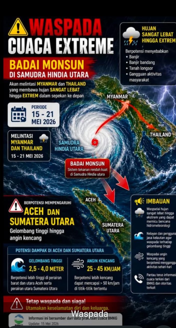 Waspada Cuaca Ekstrem! Badal Monsun Ancam Aceh dan Sumatera Utara, BMKG Imbau Masyarakat Siaga