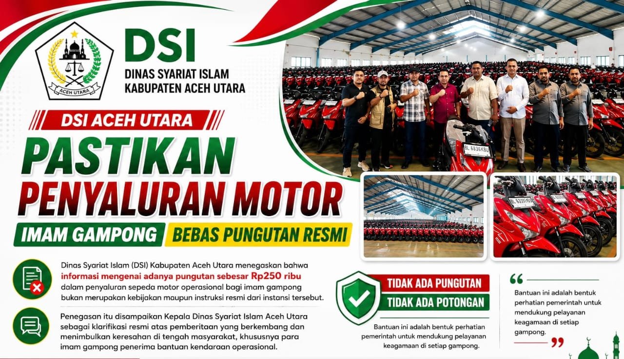 DSI Aceh Utara Pastikan Penyaluran Motor Imam Gampong Bebas Pungutan Resmi